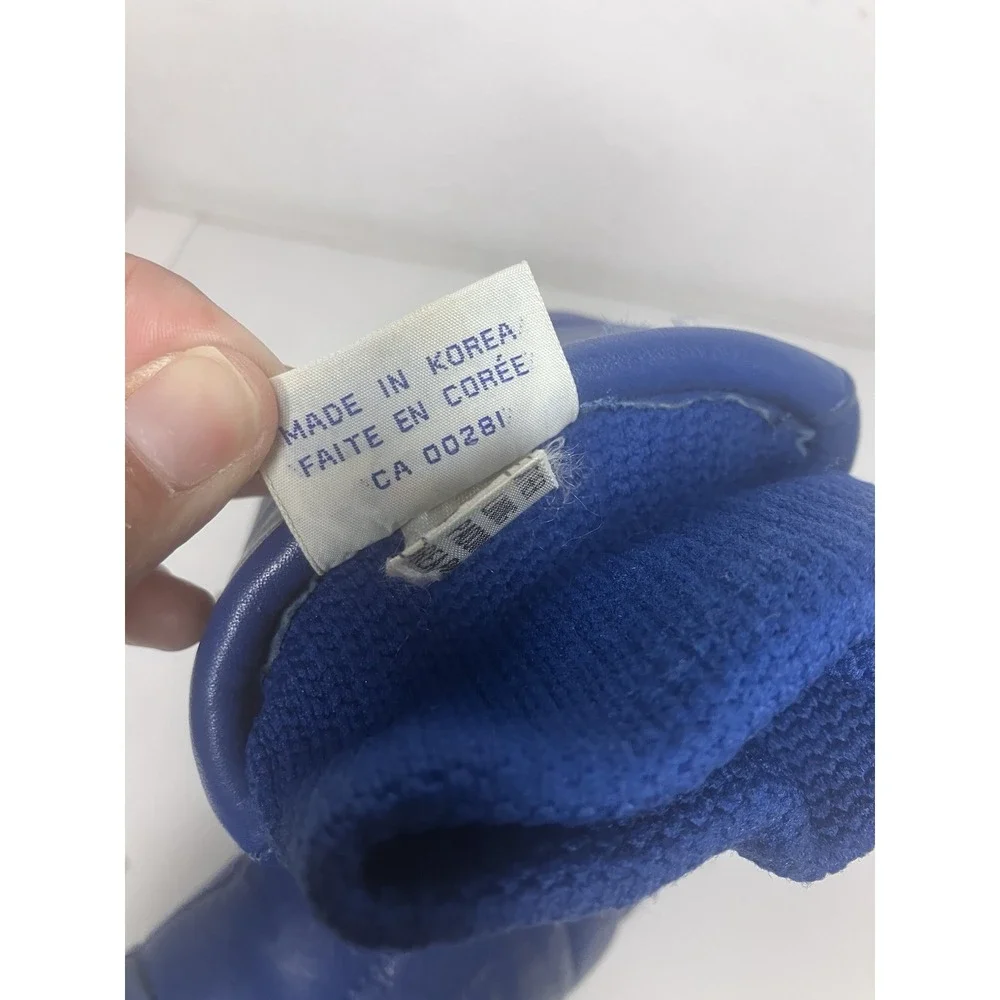 Vtg 80s Royal Blue Leather Winter Ski Mittens Quilted Puffer Snow Mitts Ladies L
